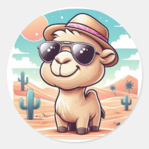 かわいい漫画のラクダのステッカーおもしろい- Desert Adventur ラウンドシール