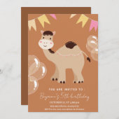 かわいい漫画のラクダ誕生日の招待 招待状 (正面/裏面)