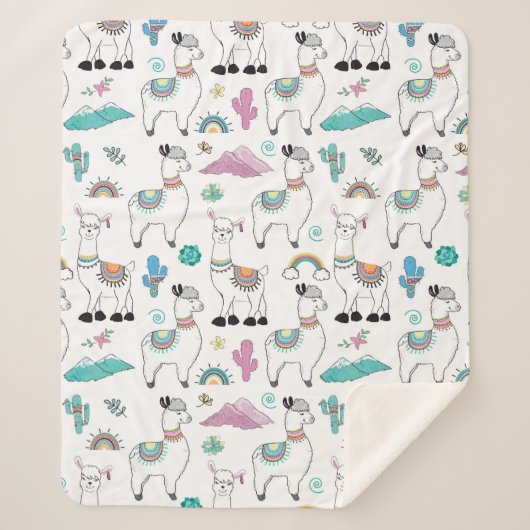 かわいい漫画のラマパターン シェルパブランケット (正面)