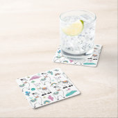 かわいい漫画のラマパターン スクエアペーパーコースター (インサイチュ)