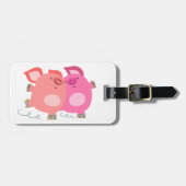 かわいい漫画のローラー – スケートで滑る豚の荷物タグ ラゲッジタグ (正面横)