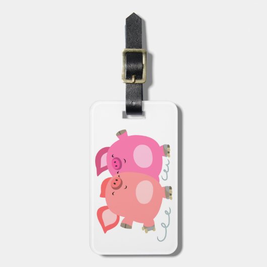 かわいい漫画のローラー – スケートで滑る豚の荷物タグ ラゲッジタグ (正面縦)