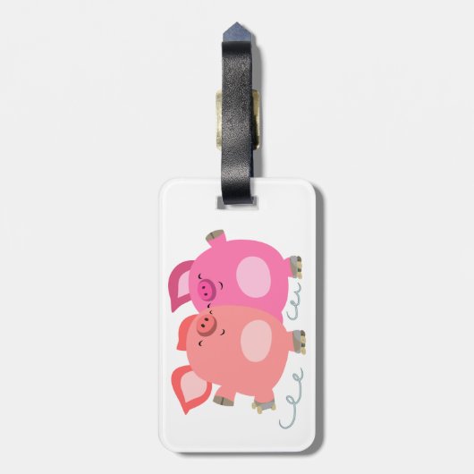 かわいい漫画のローラー – スケートで滑る豚の荷物タグ ラゲッジタグ (裏面縦)