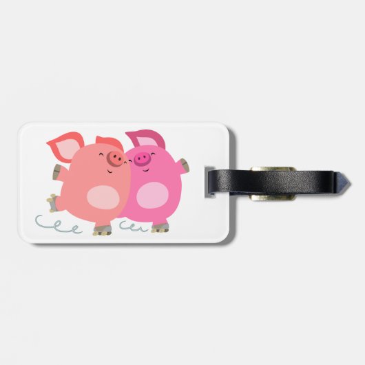 かわいい漫画のローラー – スケートで滑る豚の荷物タグ ラゲッジタグ (裏面横)