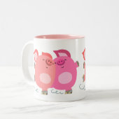かわいい漫画のローラー – スケートで滑る豚マグカップ ツートーンマグカップ (正面左)