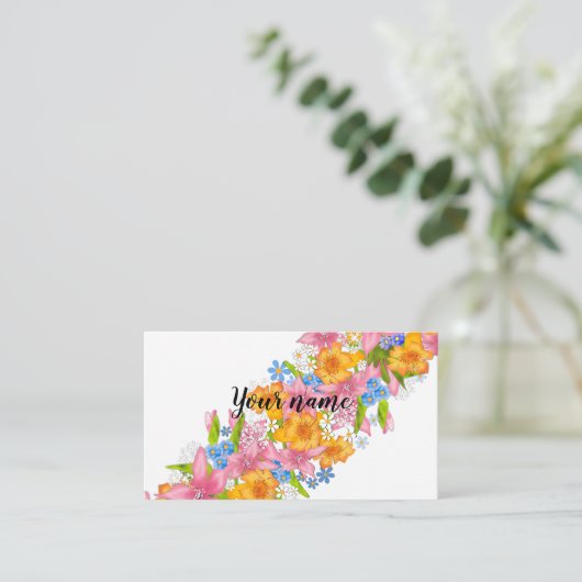 かわいい漫画のヴィンテージフローラ春花束 名刺 (スタンド正面)