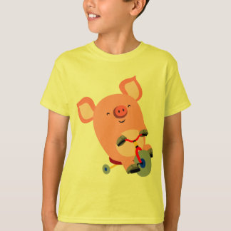 かわいい漫画の三輪車の豚の子どもTシャツ Tシャツ