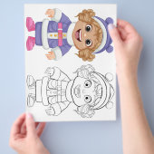 かわいい漫画の丸っぽい女の子のカラーリングページ チラシ (手)