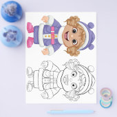 かわいい漫画の丸っぽい女の子のカラーリングページ チラシ (シングル)