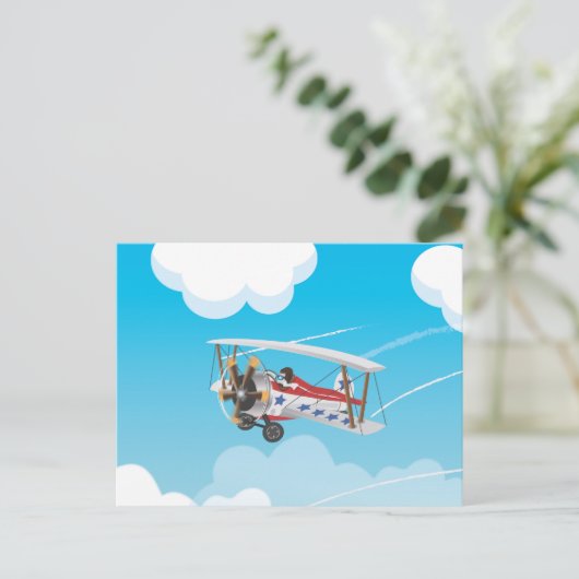 かわいい漫画の二枚飛行機 ポストカード (スタンド正面)
