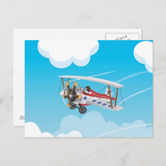 かわいい漫画の二枚飛行機 ポストカード (正面/裏面)