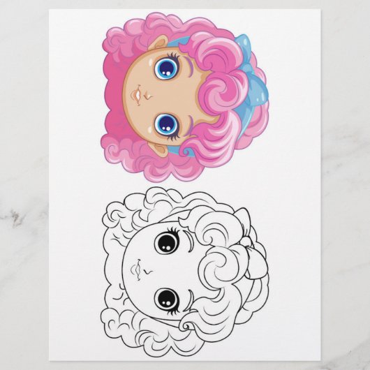 かわいい漫画の人形の頭のぬりえページ チラシ (正面)