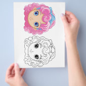 かわいい漫画の人形の頭のぬりえページ チラシ (手)