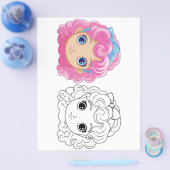 かわいい漫画の人形の頭のぬりえページ チラシ (シングル)