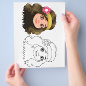 かわいい漫画の人形の頭のぬりえページ チラシ (手)