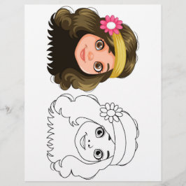 かわいい漫画の人形の頭のカラーリングページ チラシ