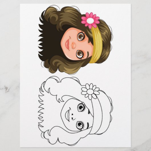 かわいい漫画の人形の頭のカラーリングページ チラシ (正面)