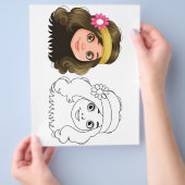 かわいい漫画の人形の頭のカラーリングページ チラシ (手)