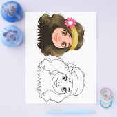 かわいい漫画の人形の頭のカラーリングページ チラシ (シングル)