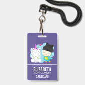 かわいい漫画の仲間たち - 幸せなユニコーンと鳥 バッジ (ストラップ付き表面)