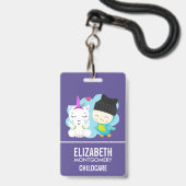 かわいい漫画の仲間たち - 幸せなユニコーンと鳥 バッジ (ストラップ付き裏面)