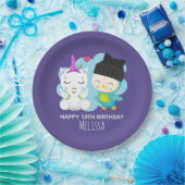かわいい漫画の仲間 – ハッピーユニコーン&バード誕生日 ペーパープレート (パーティー)