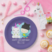かわいい漫画の仲間 – ハッピーユニコーン&バード誕生日 ペーパープレート (パーティー)