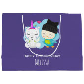 かわいい漫画の仲間 – ハッピーユニコーン&バード誕生日 ラージペーパーバッグ (裏面)