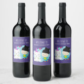 かわいい漫画の仲間 – ハッピーユニコーン&バード誕生日 ワインラベル (ボトル)