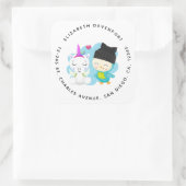 かわいい漫画の仲間 – Happy Unicorn & Bird スクエアシール (バッグ)