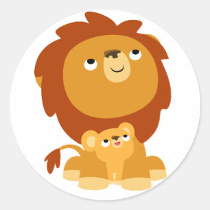 かわいい漫画の保護パパライオンとカッブステッカー ラウンドシール