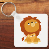 かわいい漫画の保護パパライオンとキューブキーチェーン キーホルダー (正面)