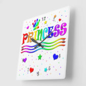 かわいい漫画の切り貼り芸術の虹のプリンセスのティアラ スクエア壁時計 (傾斜)