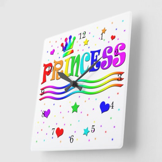 かわいい漫画の切り貼り芸術の虹のプリンセスのティアラ スクエア壁時計 (傾斜)