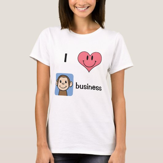 かわいい漫画の切り貼り芸術Iのハート愛モンキービジネス Tシャツ (正面)