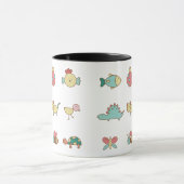 かわいい漫画の動物のパターンマグカップ – 黒いリム&ハン マグカップ (中央)