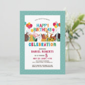 かわいい漫画の動物の子供たちハッピーバースデーパーティー 招待状 (スタンド正面)