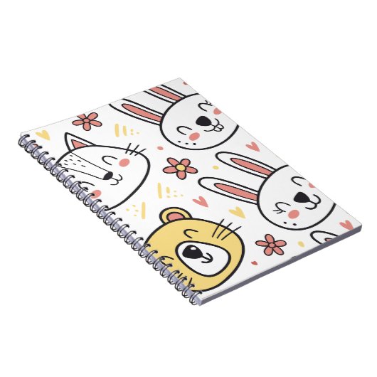 かわいい漫画の動物を使った遊び心あふれるシームレスパターン ノートブック (右側)