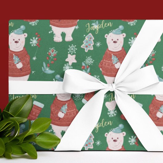 かわいい漫画の動物ホッキョクグマカスタム ラッピングペーパー