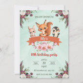 かわいい漫画の動物 ウサギ リス ペンギン 招待状 (正面)