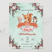 かわいい漫画の動物 ウサギ リス ペンギン 招待状 (正面/裏面)