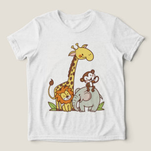 かわいい漫画の動物 – キリン、ライオン、サル トライブレンドＴシャツ