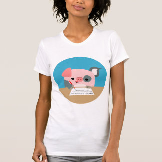 かわいい漫画の執筆ブタの女性のTシャツ Tシャツ