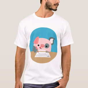 かわいい漫画の執筆ブタの子供のTシャツ Tシャツ