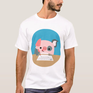 かわいい漫画の執筆ブタの子供のTシャツ Tシャツ