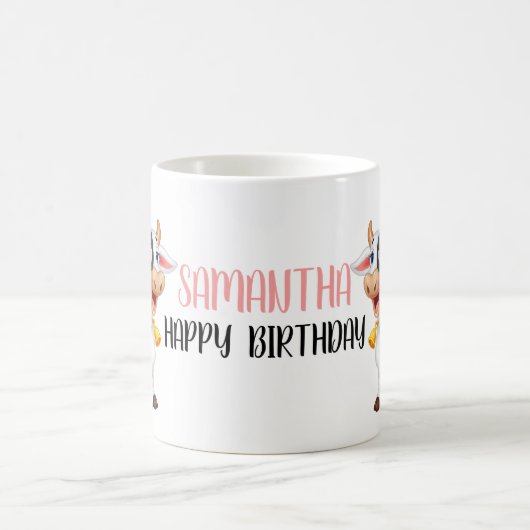 かわいい漫画の大きな牛のハッピーバースデーコーヒーマグ コーヒーマグカップ (中央)