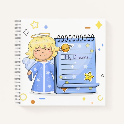 かわいい漫画の天使が青いノートを持っている ノートブック (正面)