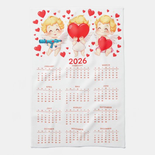 かわいい漫画の天使カレンダー 2026 キッチンタオル (縦)