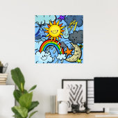 かわいい漫画の天気予報気象背景 ポスター (ホームオフィス)