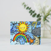 かわいい漫画の天気予報気象背景 ポストカード (スタンド正面)